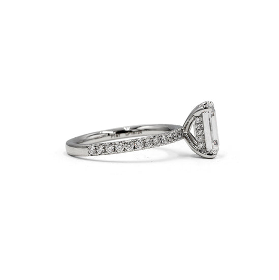 Platinum French-Set Emerald-Cut Hidden Halo Diamond Ring