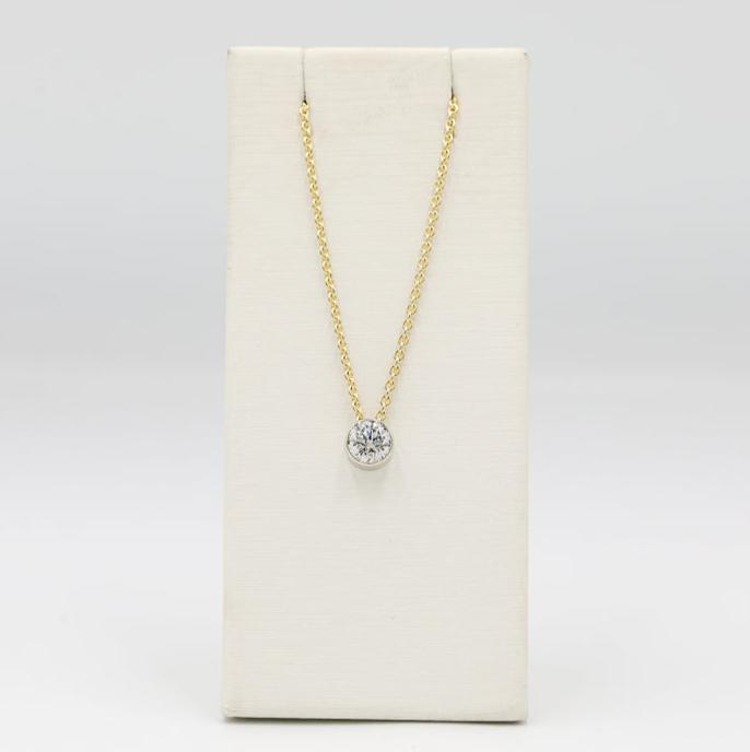 14ky/w .54ct Floating Bezel Diamond Necklace