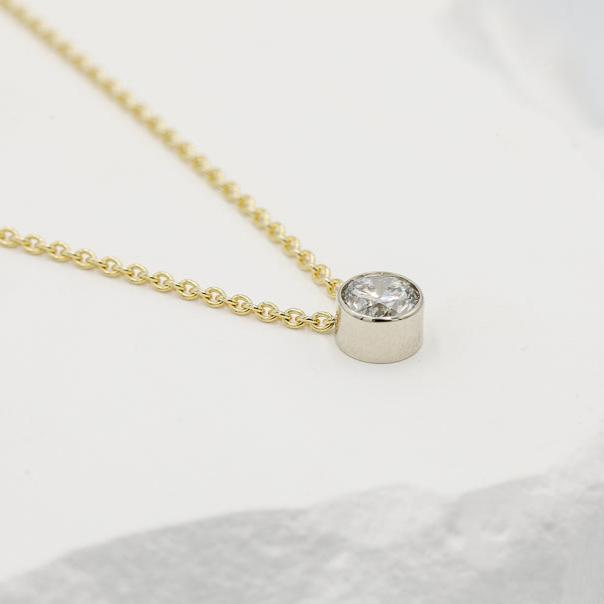 14ky/w .54ct Floating Bezel Diamond Necklace