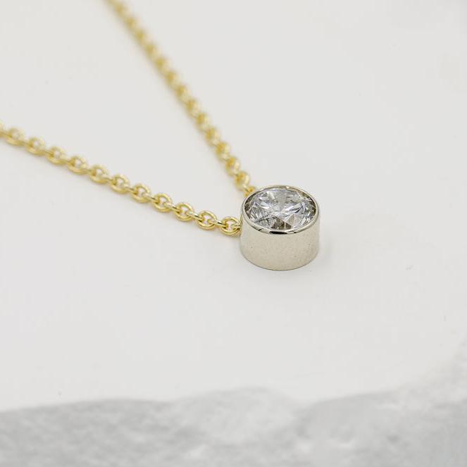 14ky/w .80ct Floating Bezel Diamond Necklace
