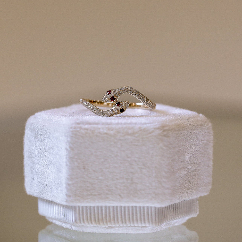 14ky Pave Double Snake Bypass Diamond Ring