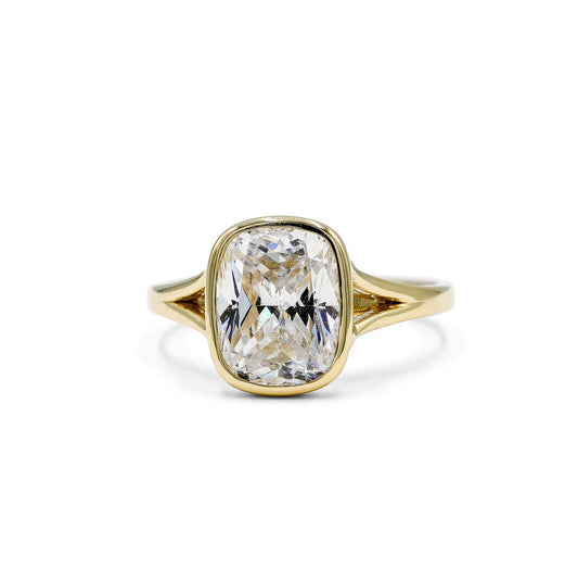 14ky Elongated Cushion Bezel Split Shank Cathedral Solitaire