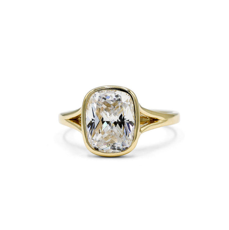 14ky Elongated Cushion Bezel Split Shank Cathedral Solitaire