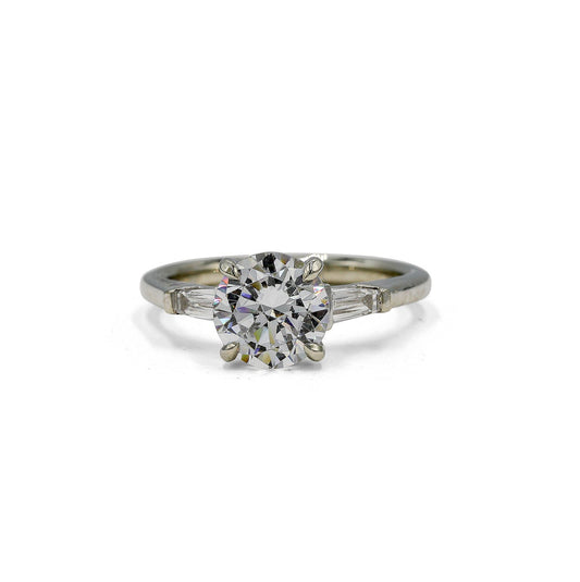 14kw Lab Round and Tapered Baguette Diamond Ring