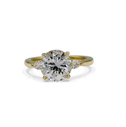 14ky Lab Round & Pear Buttercup Cathedral Diamond Ring
