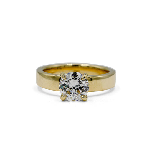 14ky Round 4mm Flat Band Solitaire Diamond Ring