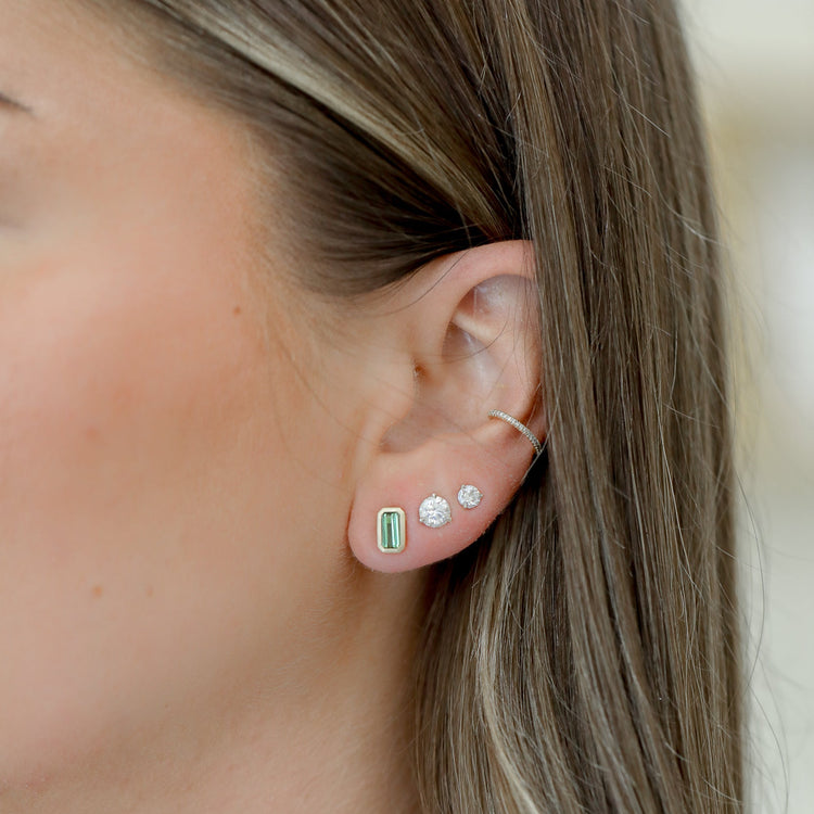 18ky .96ctw Green Tourmaline Emerald Cut Bezel Earrings