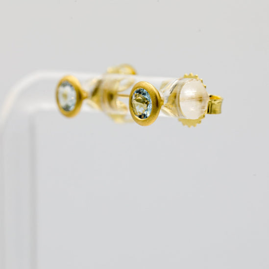 18ky .42ctw Aqua Marine Bezel Earrings