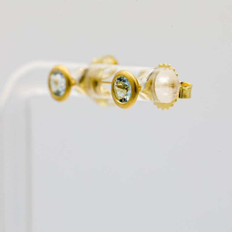 18ky .42ctw Aqua Marine Bezel Earrings