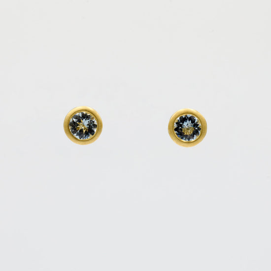 18ky .42ctw Aqua Marine Bezel Earrings