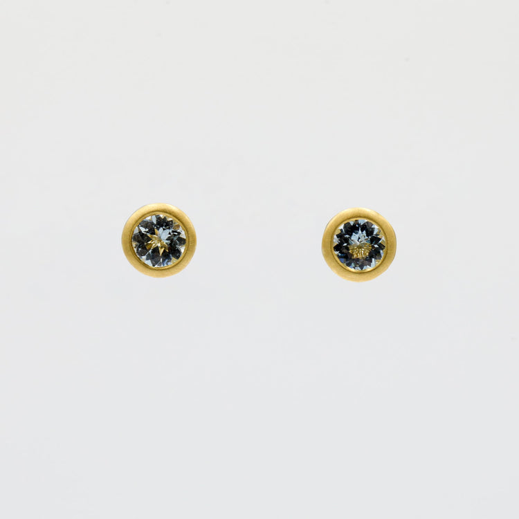 18ky .42ctw Aqua Marine Bezel Earrings