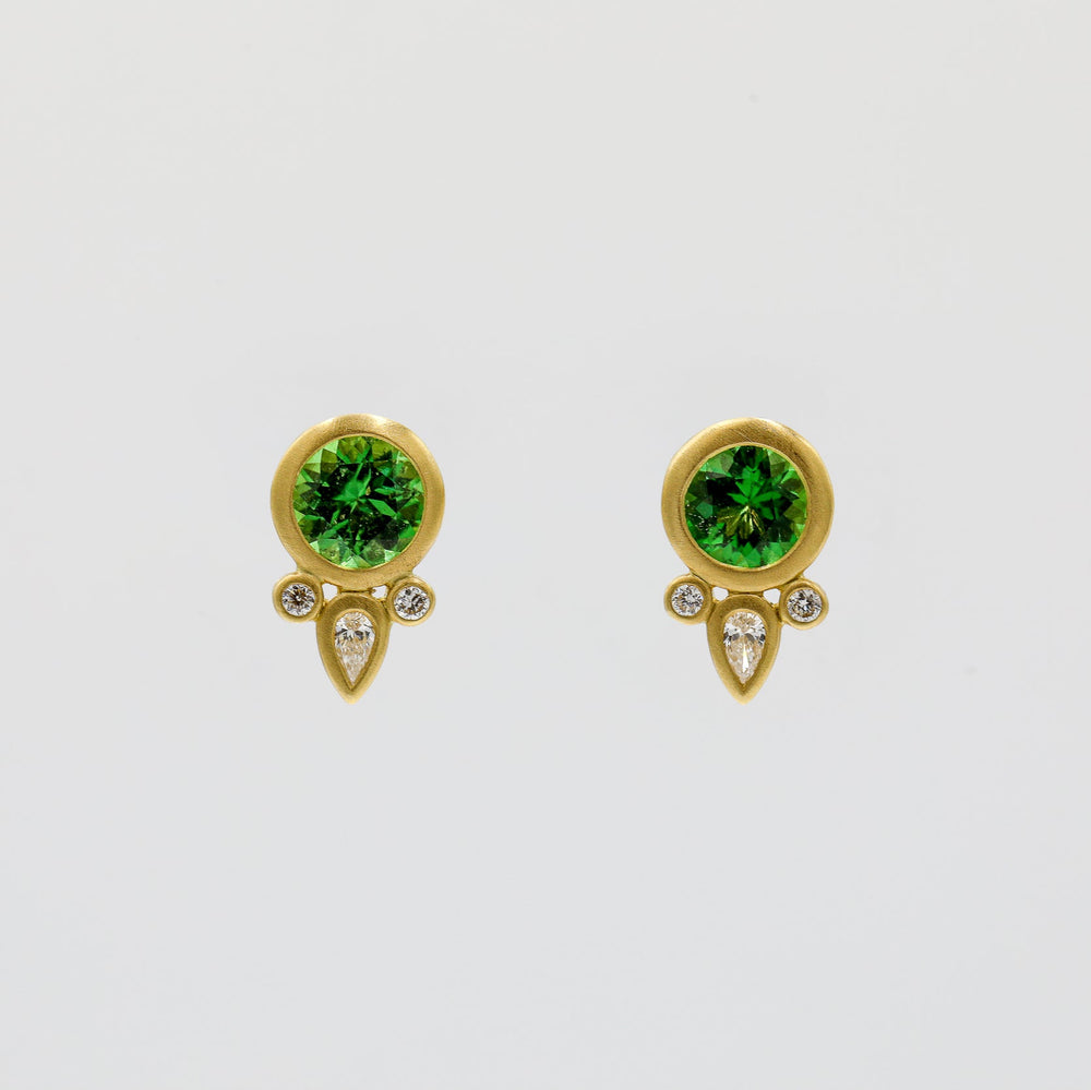 18ky .90ctw Chrome Tourmaline with Diamond Bezel Earrings