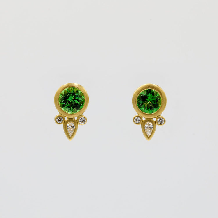18ky .90ctw Chrome Tourmaline with Diamond Bezel Earrings