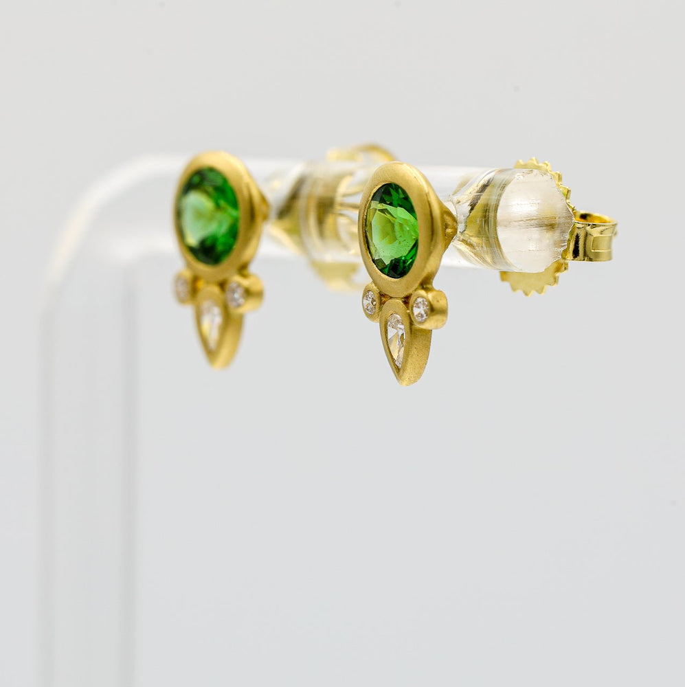 18ky .90ctw Chrome Tourmaline with Diamond Bezel Earrings