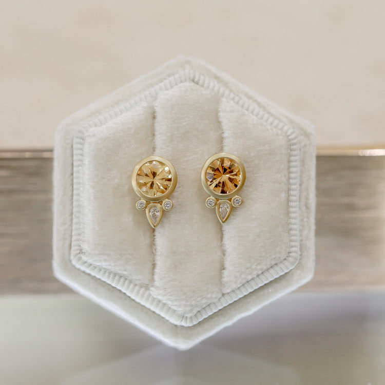 18ky 1.82ctw Topaz & Diamond Bezel Earrings