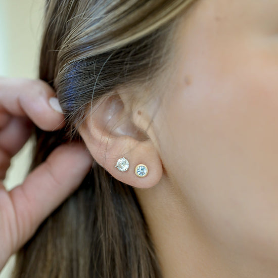 18ky .42ctw Aqua Marine Bezel Earrings