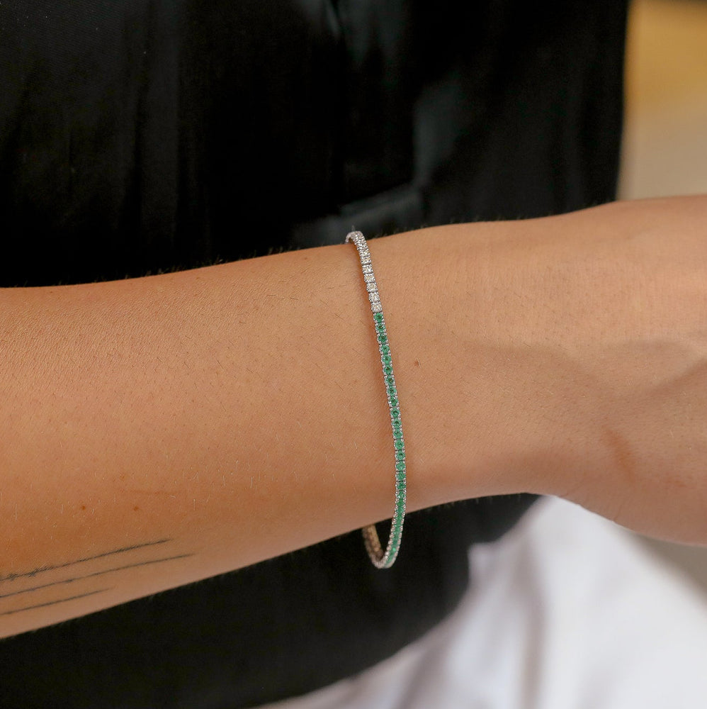 14kw Emerald and Diamond Tennis Bracelet