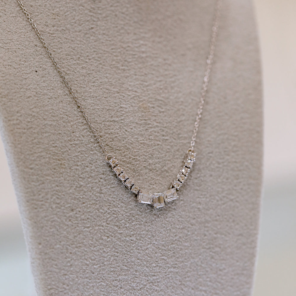 14kw .82ctw Round & Emerald-Cut Lab Grown Diamond Necklace