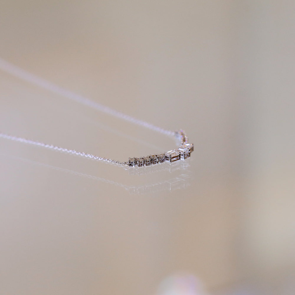 14kw .82ctw Round & Emerald-Cut Lab Grown Diamond Necklace