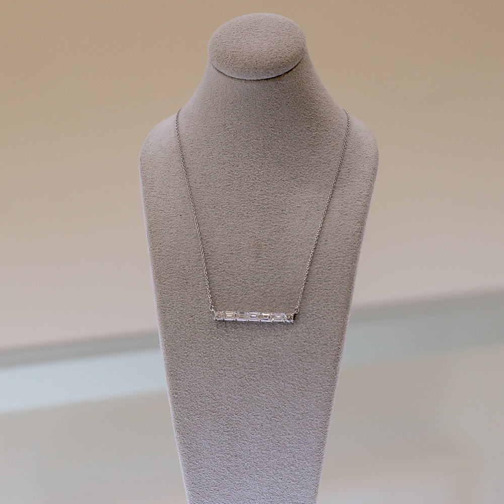 14kw 1.26ctw Emerald-Cut & Round Lab Grown Diamond Bar Necklace