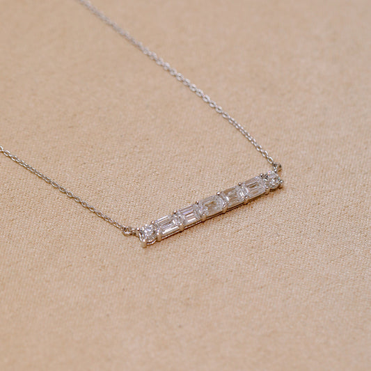 14kw 1.26ctw Emerald-Cut & Round Lab Grown Diamond Bar Necklace