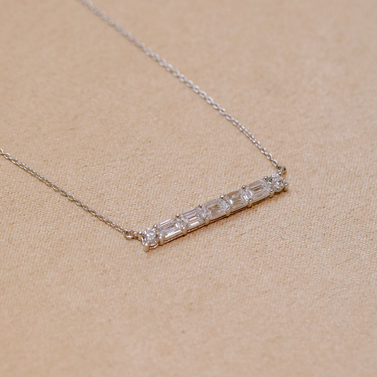 14kw 1.26ctw Emerald-Cut & Round Lab Grown Diamond Bar Necklace