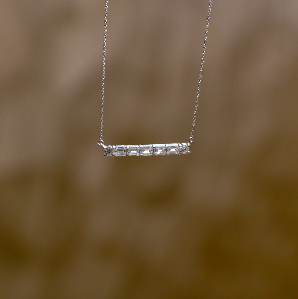 14kw 1.26ctw Emerald-Cut & Round Lab Grown Diamond Bar Necklace