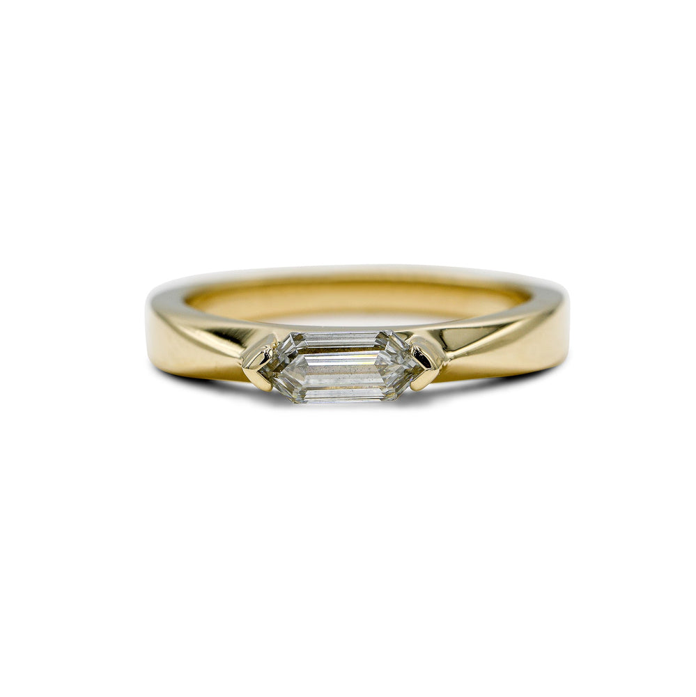 14ky .62ct Elongated Hex Step Cut East-West Geometric Ring