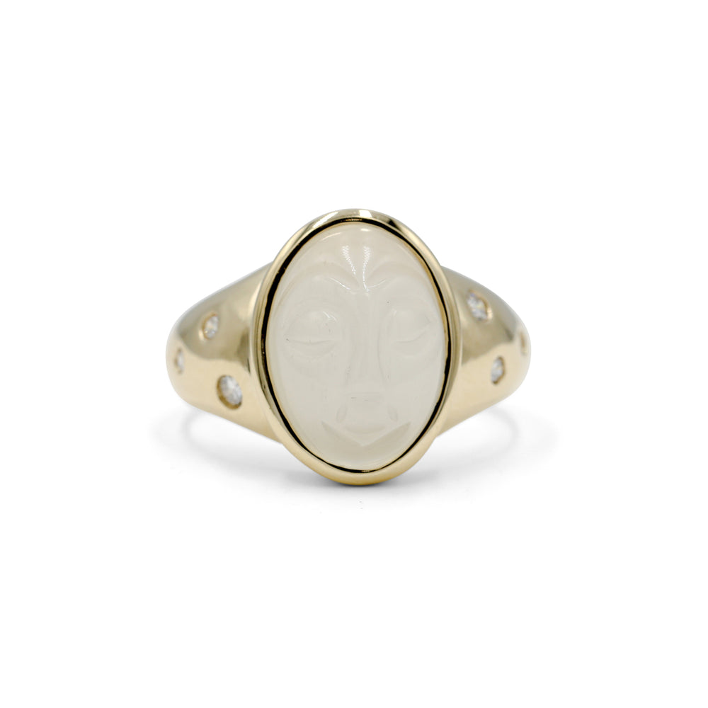 14ky Moonstone Face Bezel Ring