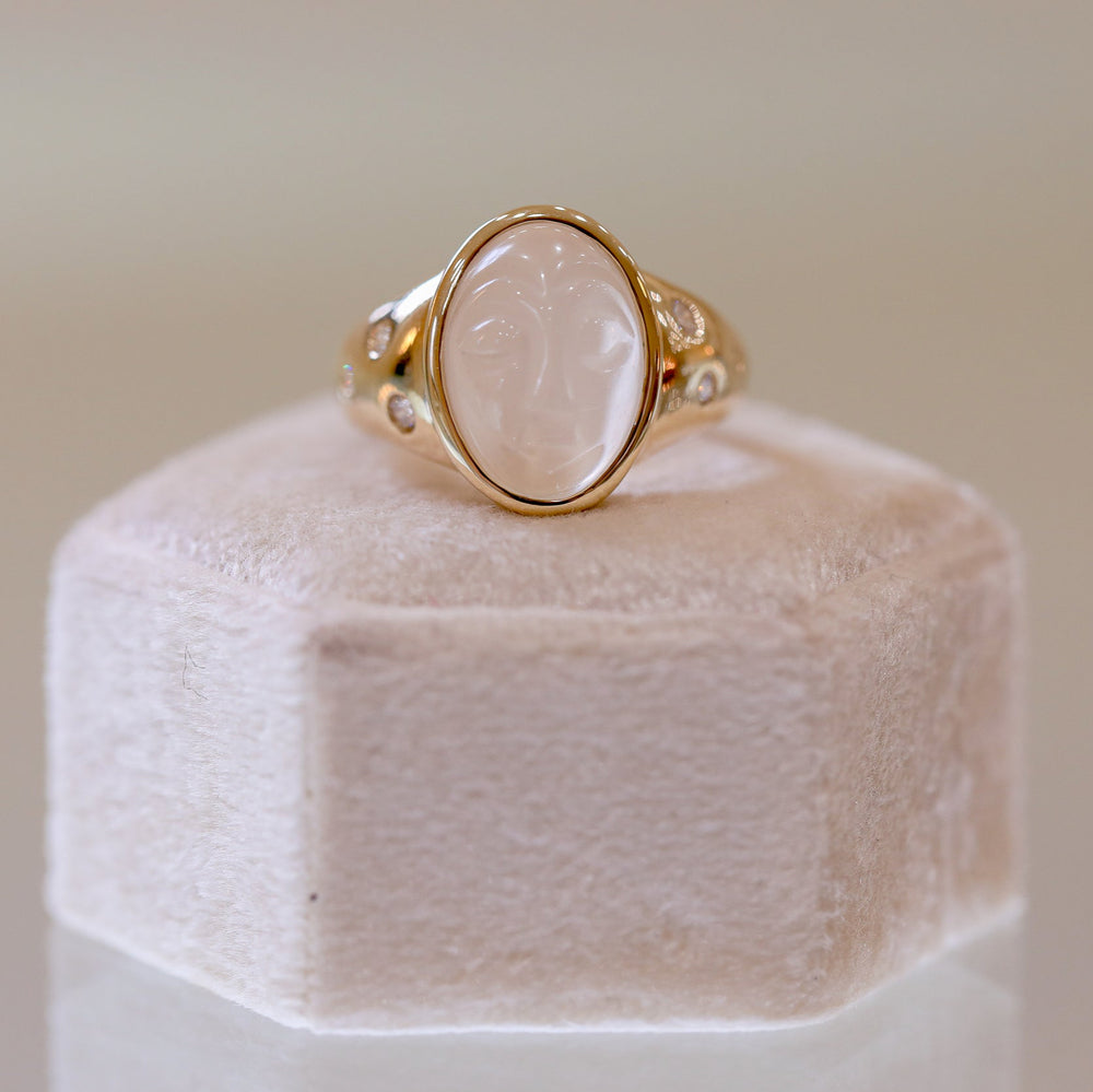 14ky Moonstone Face Bezel Ring