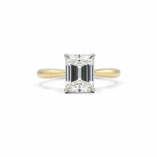 14ky .07ctw Emerald-Cut Solitaire w/ Platinum Hidden Halo Diamond Ring