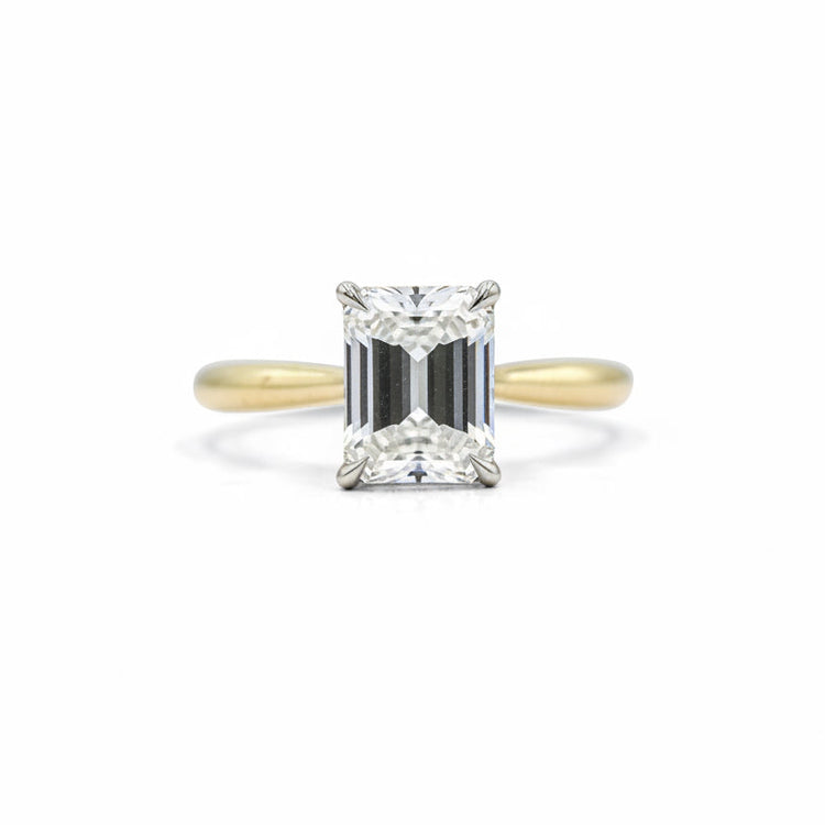 14ky .07ctw Emerald-Cut Solitaire w/ Platinum Hidden Halo Diamond Ring