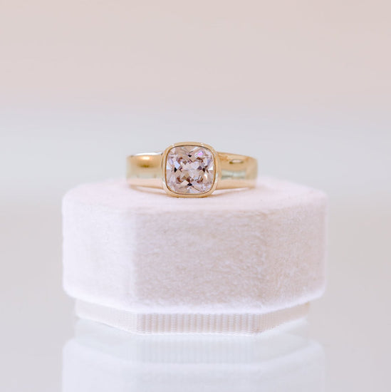 14ky Wide Cushion Bezel Diamond Ring