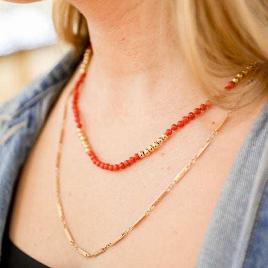 Vintage 14y Coral & Gold Bead Necklace
