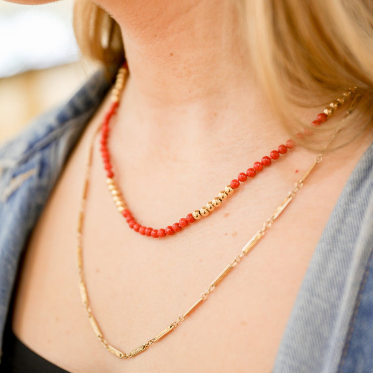 Vintage 14y Coral & Gold Bead Necklace