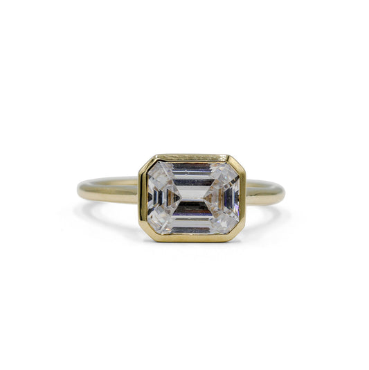 14ky Emerald-Cut East-West Cathedral Bezel Ring