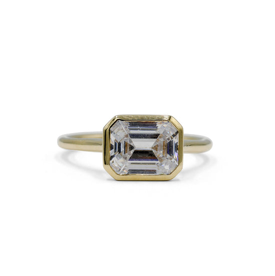 14ky Emerald-Cut East-West Cathedral Bezel Ring