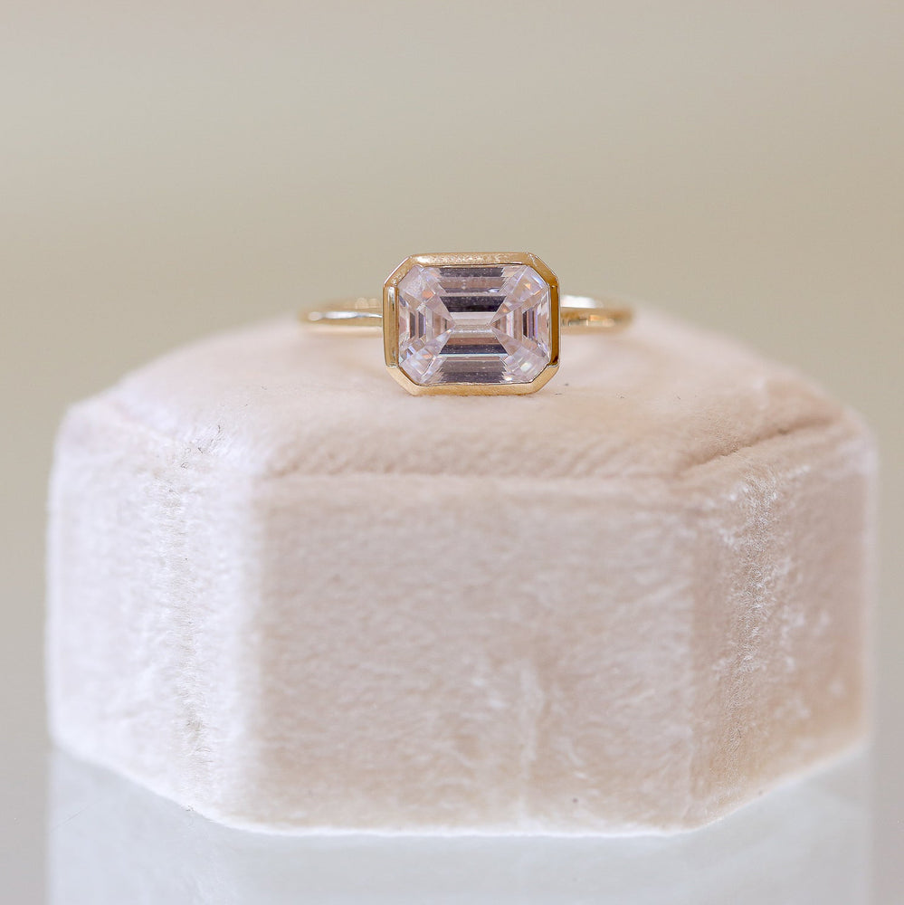 14ky Emerald-Cut East-West Cathedral Bezel Ring