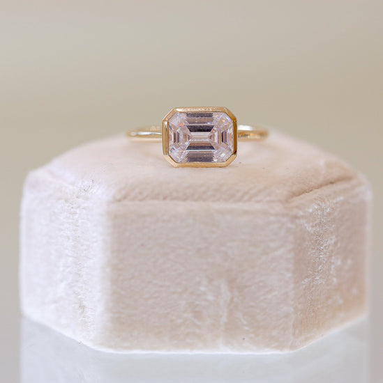 14ky Emerald-Cut East-West Cathedral Bezel Ring