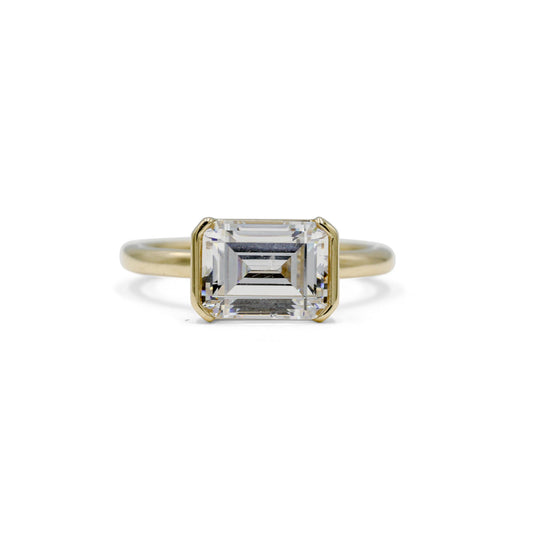 14ky Emerald-Cut East-West Half-Bezel Solitaire Ring