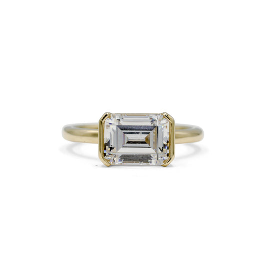 14ky Emerald-Cut East-West Half-Bezel Solitaire Ring