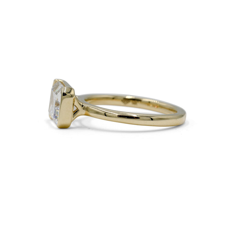 14ky Emerald-Cut East-West Half-Bezel Solitaire Ring