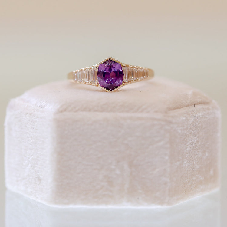 14Y 1.55 Hex purple sapphire lab baguette