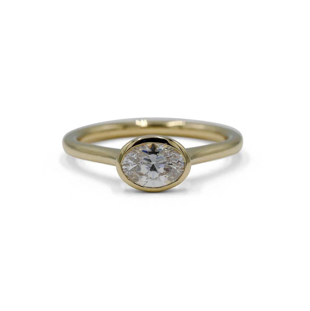 14ky Oval East- West Bezel Cathedral Diamond Ring