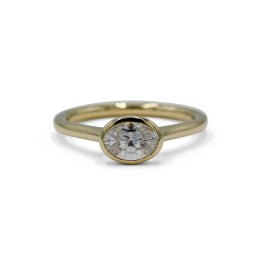 14ky Oval East- West Bezel Cathedral Diamond Ring