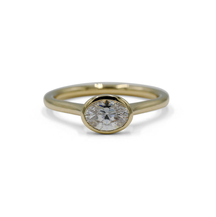14ky Oval East- West Bezel Cathedral Diamond Ring
