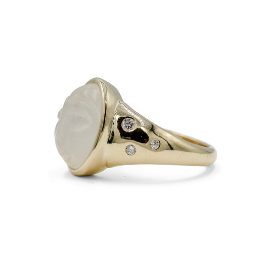 14ky Moonstone Face Bezel Ring