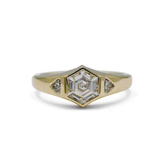 14ky 1.02ct Hex-Shaped with Trillion-Cut Diamonds Ring