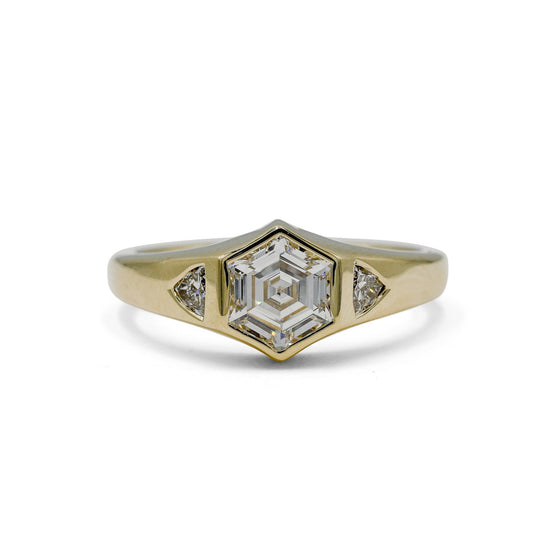14ky 1.02ct Hex-Shaped with Trillion-Cut Diamonds Ring