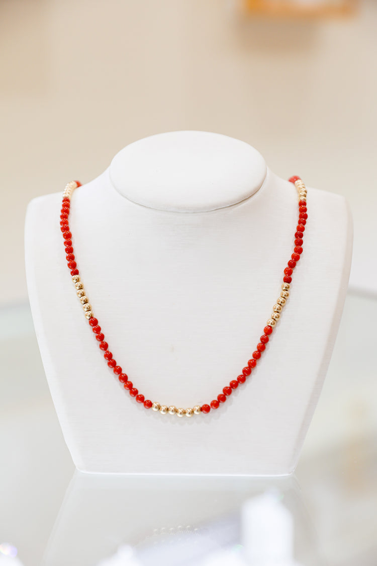 Vintage 14y Coral & Gold Bead Necklace